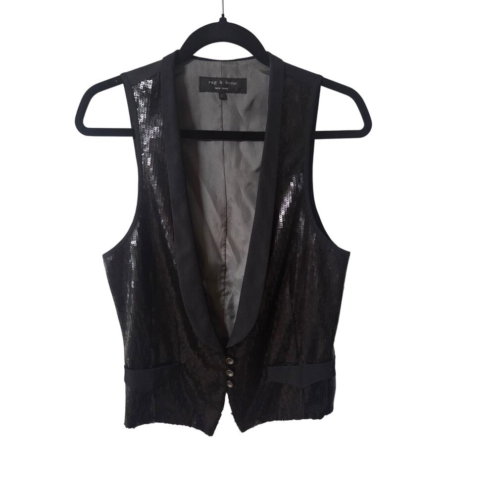 NWOT Rag & Bone Black Soiree Sequin Vest Women's Size 8
